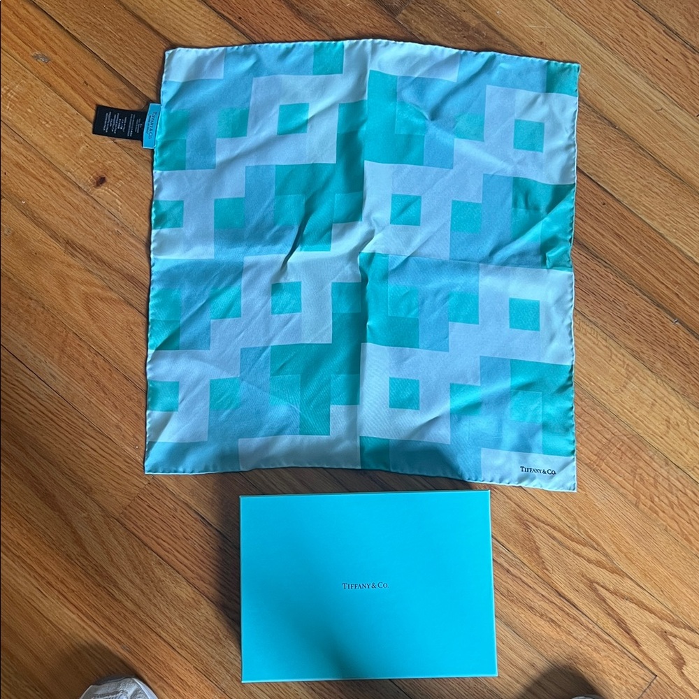 Tiffany & Co. Turquoise and White Geometric Silk Scarf